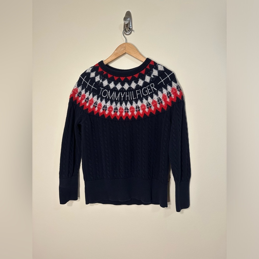 Vintage Tommy Hilfiger Women's Fair Isle Sweater Blue Size Medium/ Small